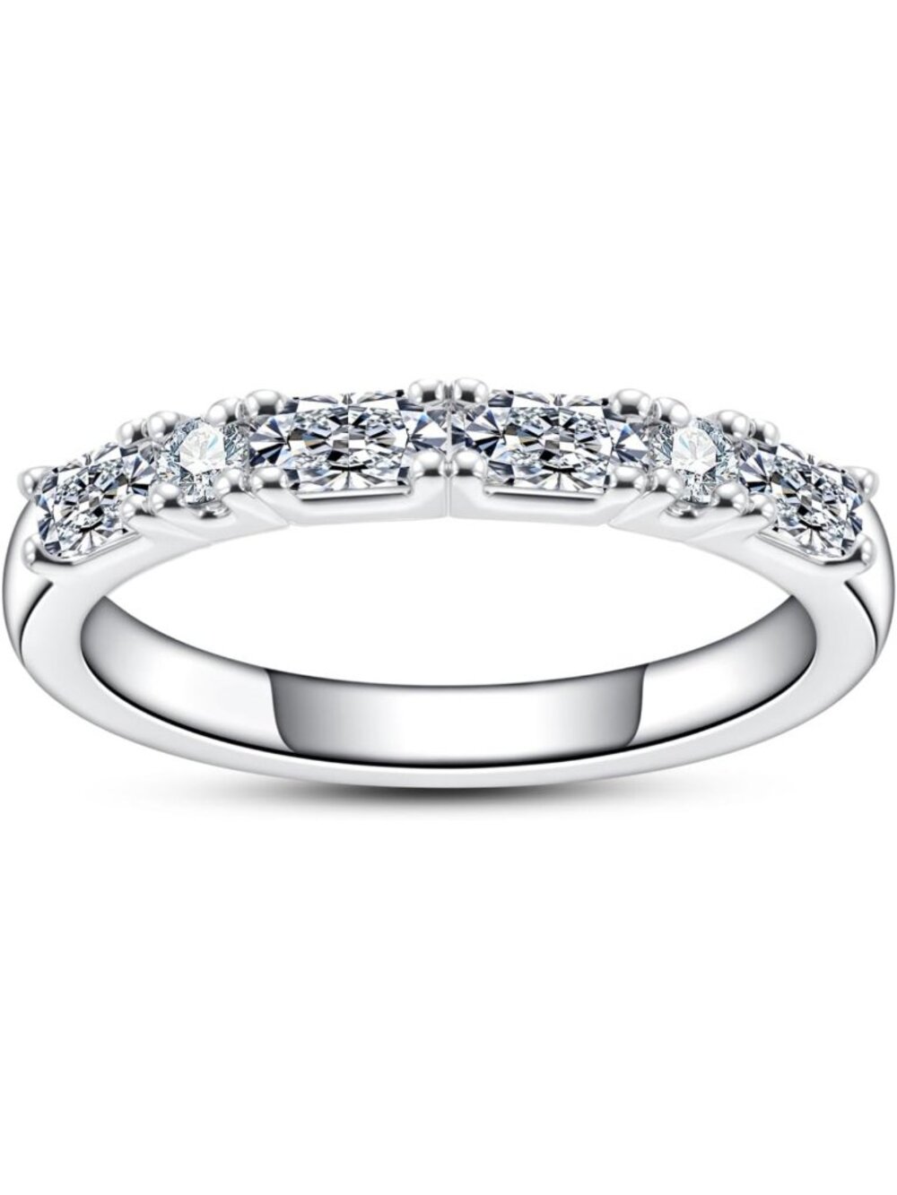 Stunning Half Eternity Wedding Band Ring - 5A Grade CZ, Round & Oval Cut